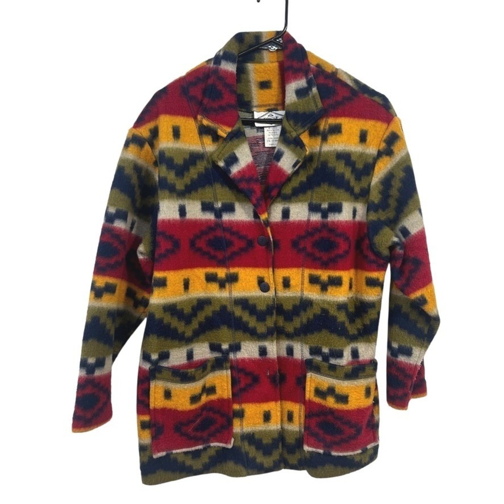 Southwest Aztec Fleece Jacket Button Front S Multicolor Geometric Cozy Outdoorsy